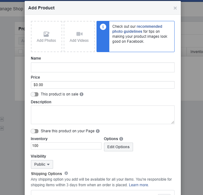 إضافة منتجك الأول 